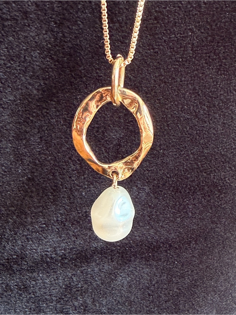 Gold Ring & Baroque Pearl Pendant Necklace, 34" long